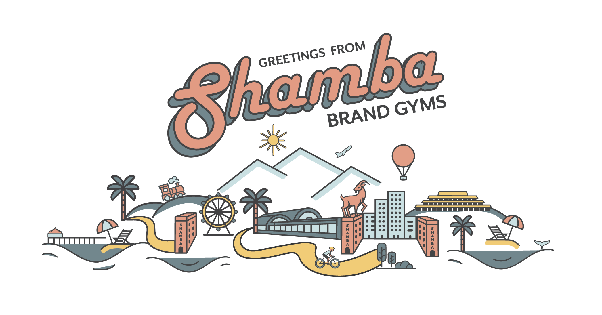 Shamba Gyms Postcard Illustration T-Shirt Design