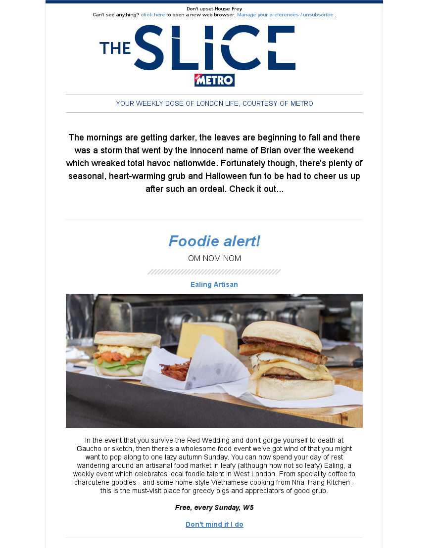Ealing Artisan article, Metro's The Slice