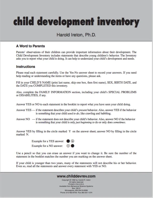 Child Development Inventory Child Development Review