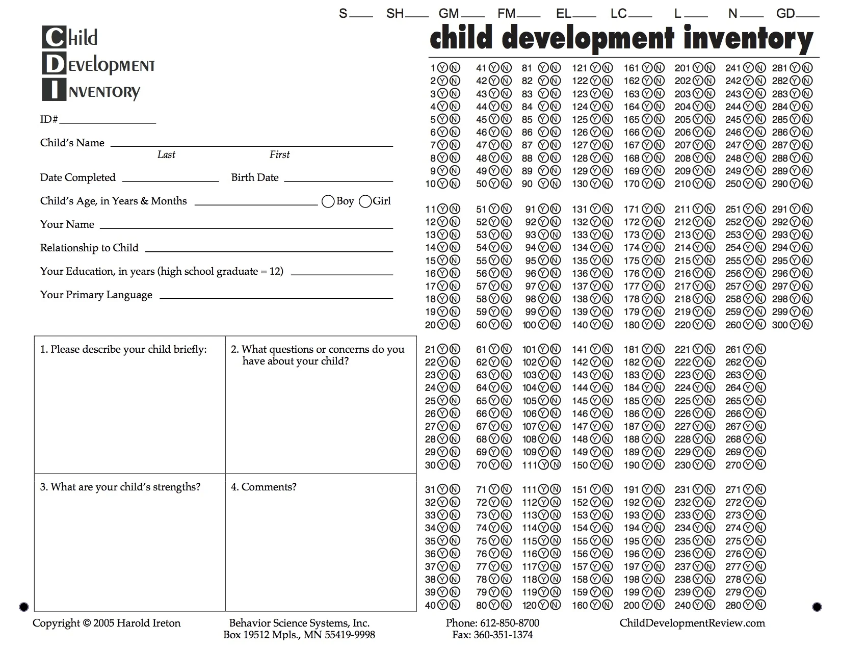 Child Development Inventory Child Development Review