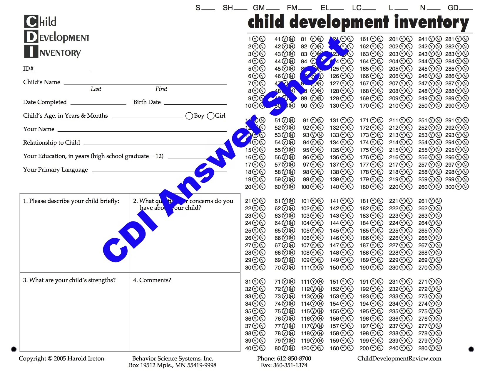 CDI Answer Sheet