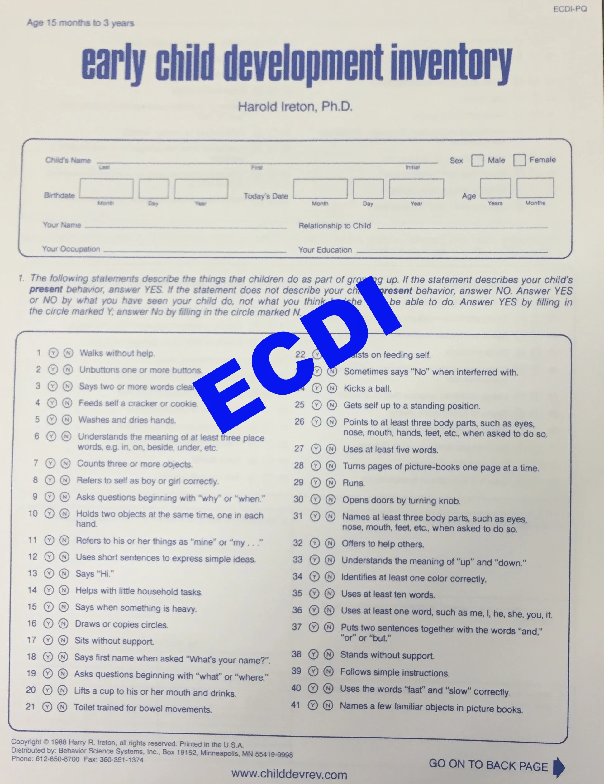 Early Child Development Inventory Child Development Review