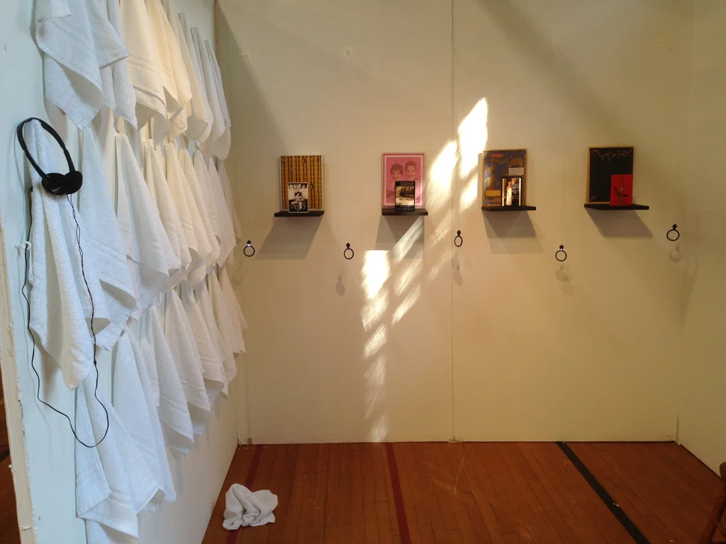 The Eighth Shade , installation view; audio recordings, , towels, assemblages.The Ark Gallery, Vermont College of Fine Art. 2014