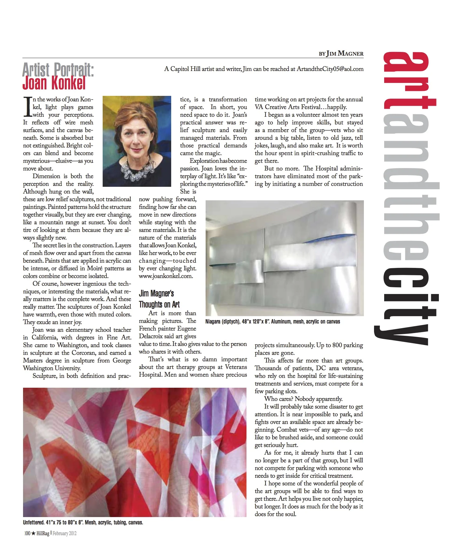 Jim Magner, Hill Rag, “Artist Portrait: Joan Konkel.” February 2012, pp 100-101.