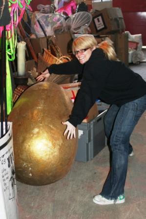 Louise busy with props....