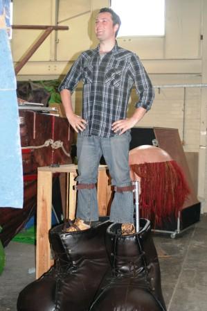  First trying the stilts...