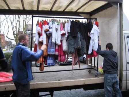 Ian and Phil load the costumes onto the lorry.