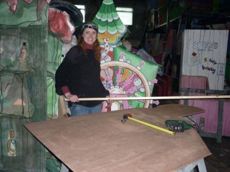 Our props team at work - Debbie makes a pram...