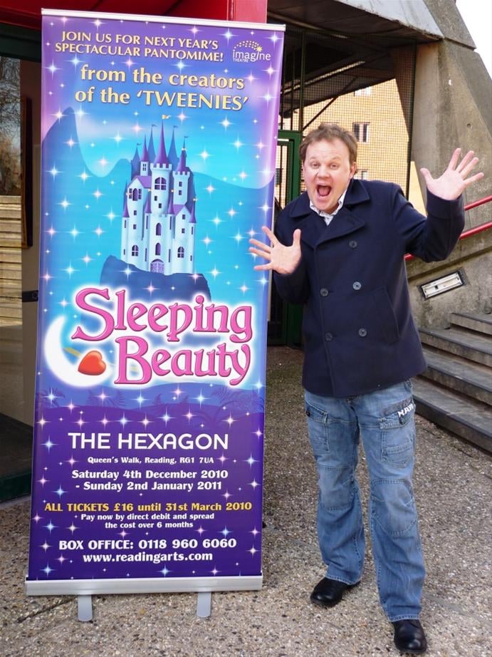 Justin outside the Hexagon Theatre