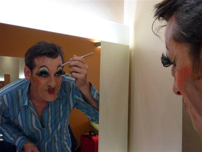 Nick dons his Dame make-up