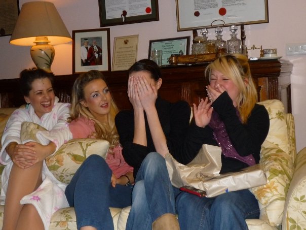(L-R) - Tammy (So Shi), Alice (Princess), Emily (Aladdin) and Hayley (ASM / Chaperone) find Hayley's present hysterical!