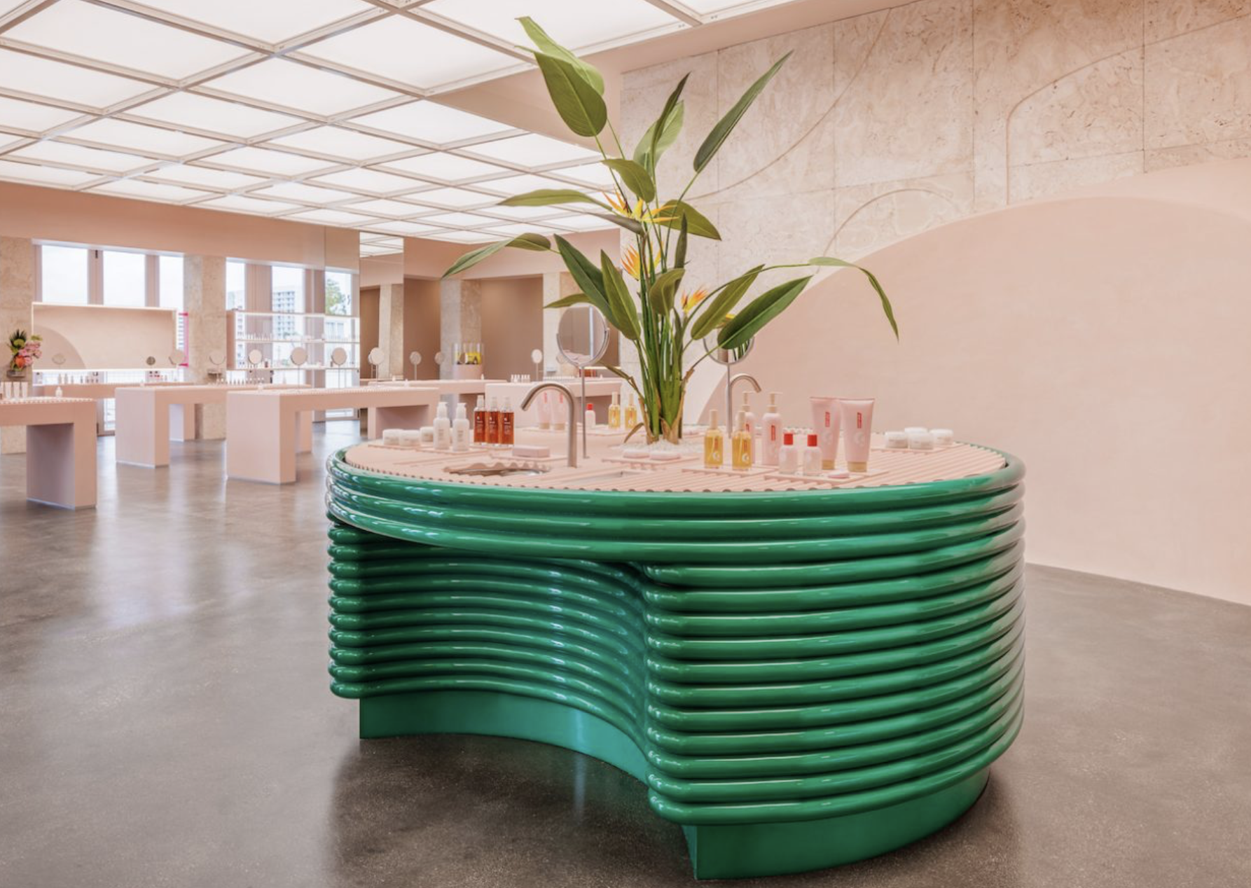 #glossier Miami was an interesting project that was organized around taking a non-traditional construction material and turning it into a final result of multiple rolled layers of steel into interior architectural elements. It was the most amount o