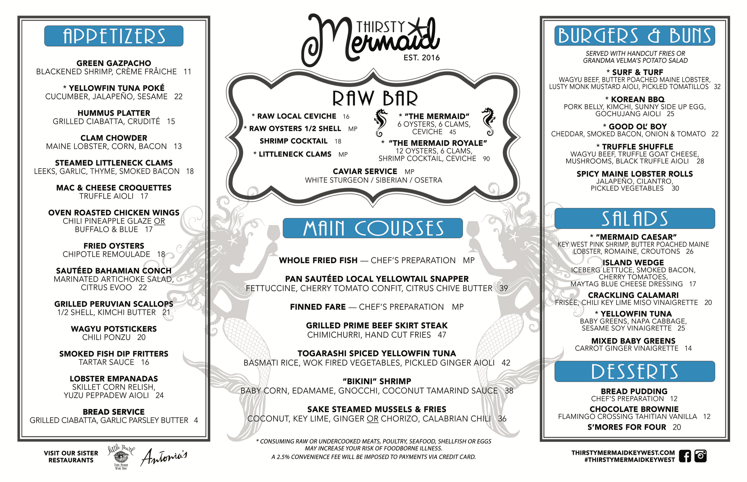 Thirsty Mermaid Menu May 2026