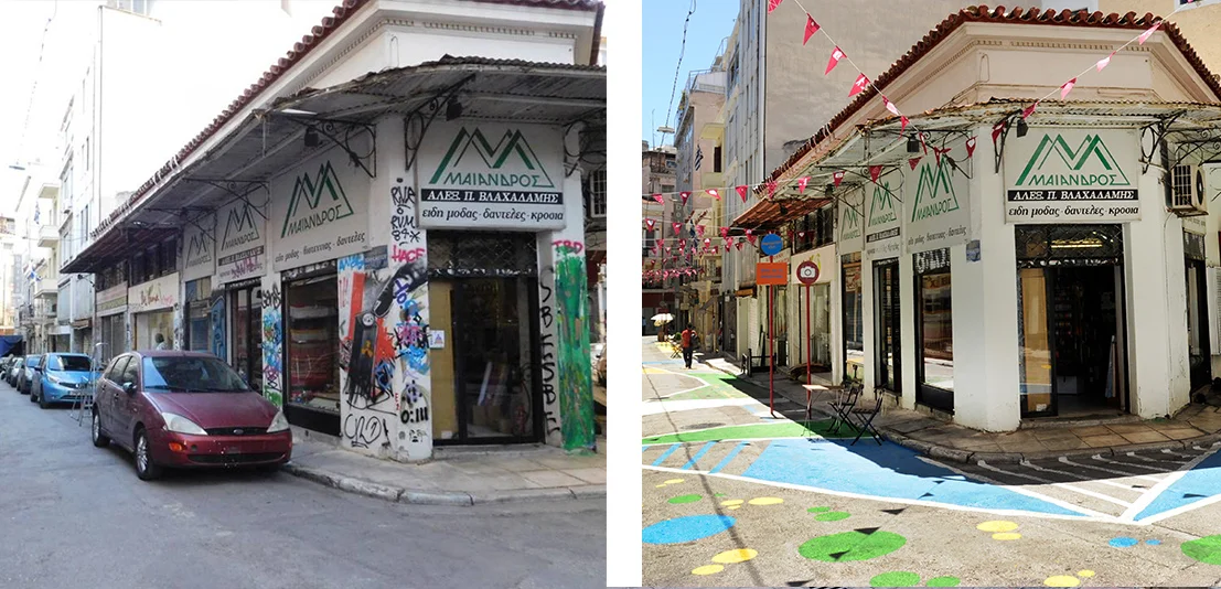 The Commercial Triange project is removing tags, cleaning and pedestrianizing streets and engaging the local community to create a model city center in Athens.