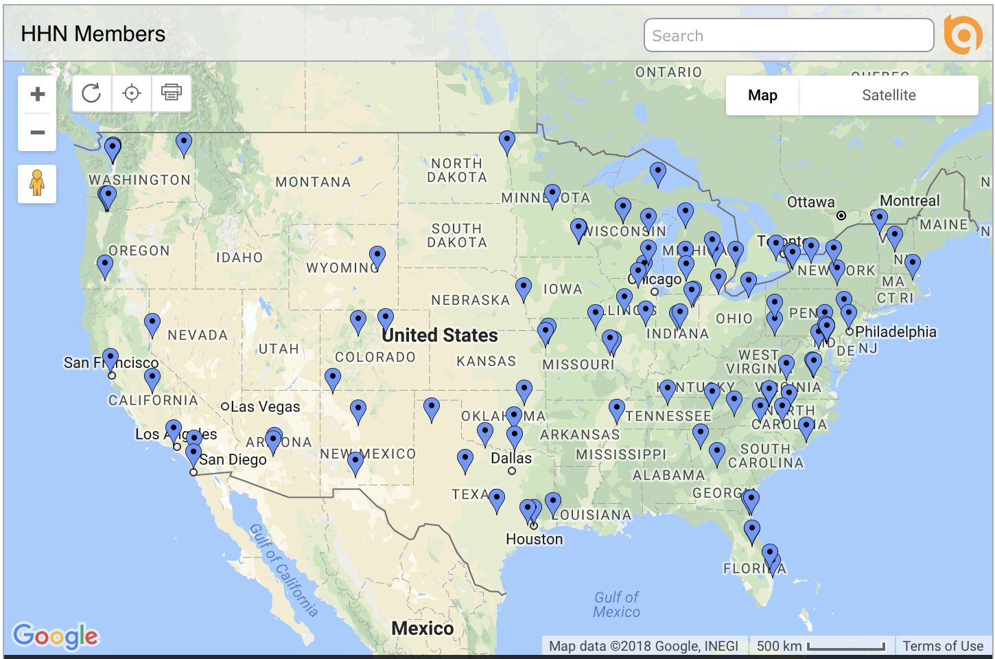 Membership map of the Healthcare Hospitality Network