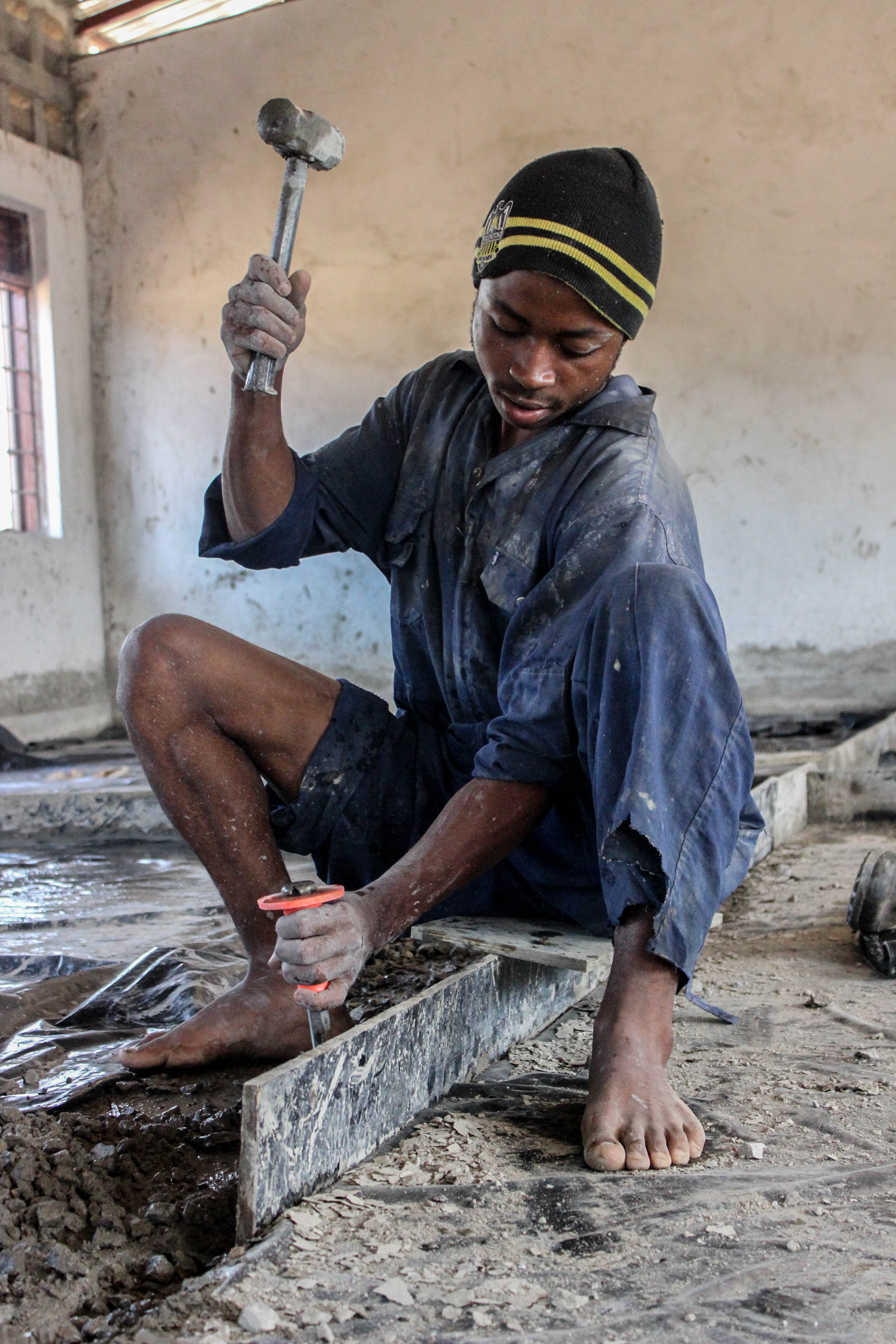 Congo working hard on the floor of block two.