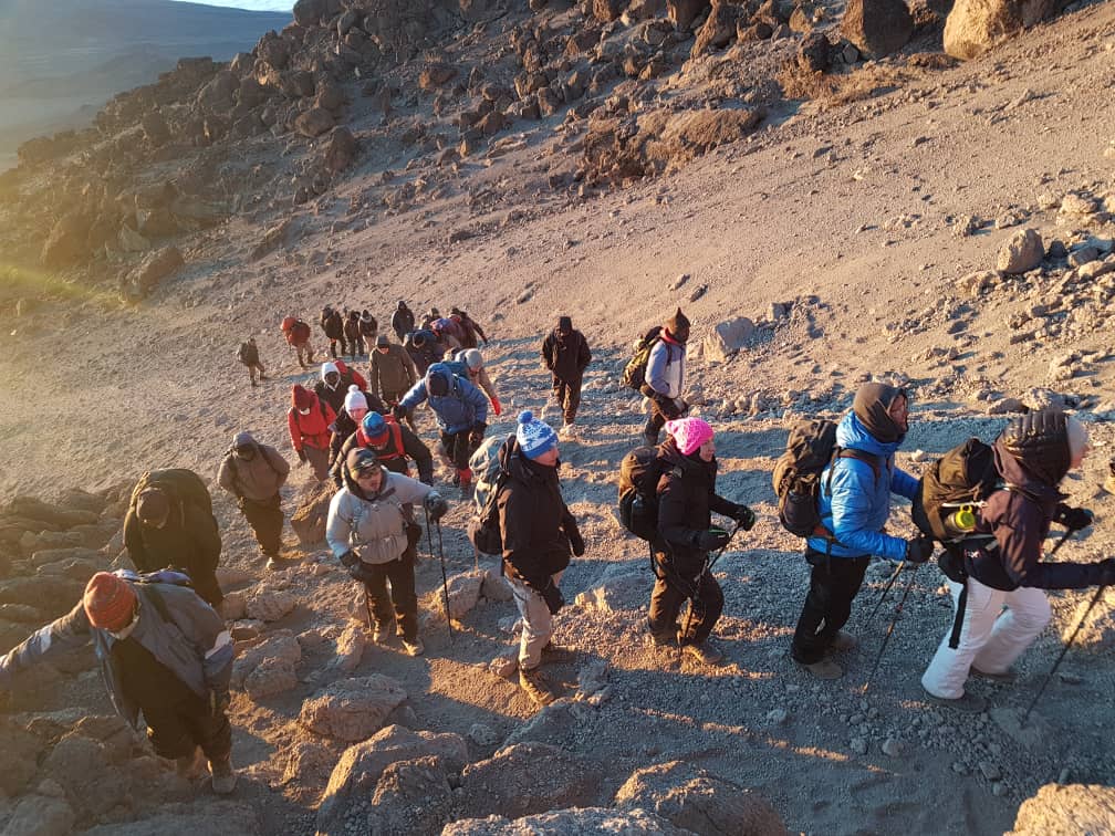 The ascent to summit Mt Kilimanjaro with the sunrise at our backs