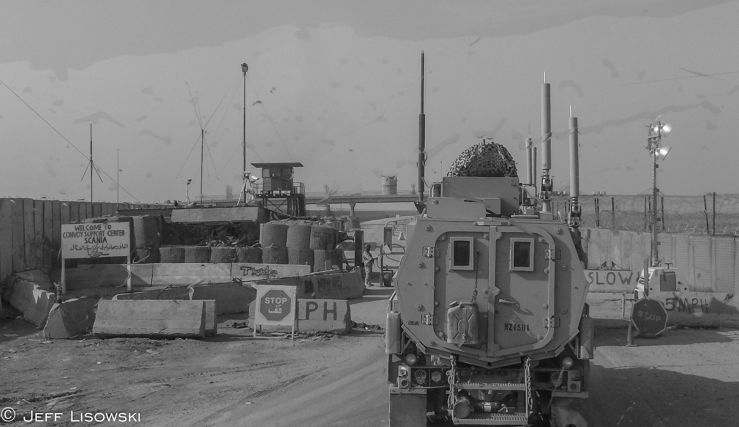 Entering Scania from the southern ECP (Entry Control Point) with an Army security escort.