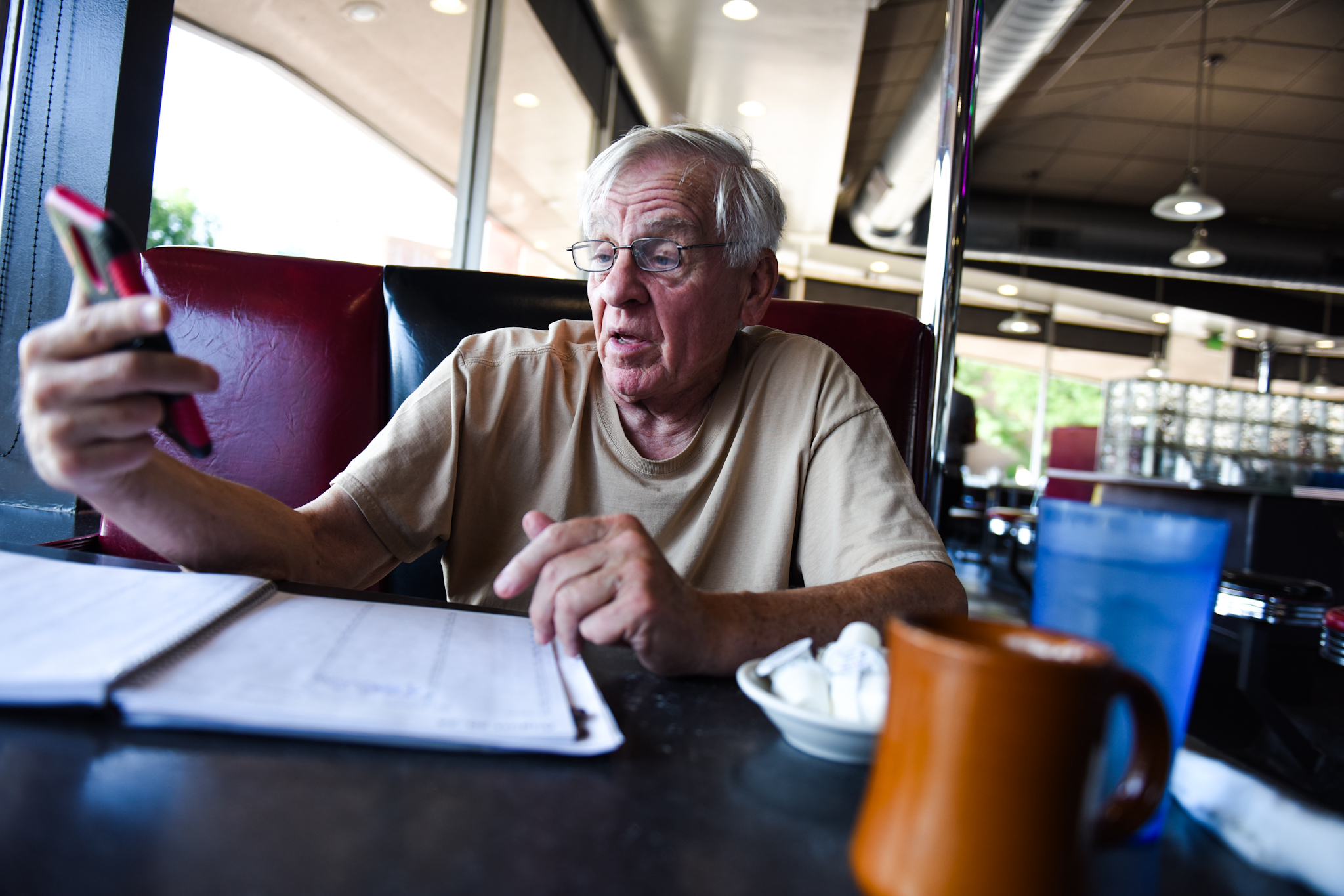 5 p.m.: Jim Gumpert, 76, is originally from Kansas City but moved to Denver in 1982. Gumpert lives in Lakewood but prefers the diner to other late-night options. "Of places from the ’80s, the Denver Diner still has an atmosphere. There's a mix of people here," he says. Gumpert manages a few properties and prefers to come to the diner to do his work.