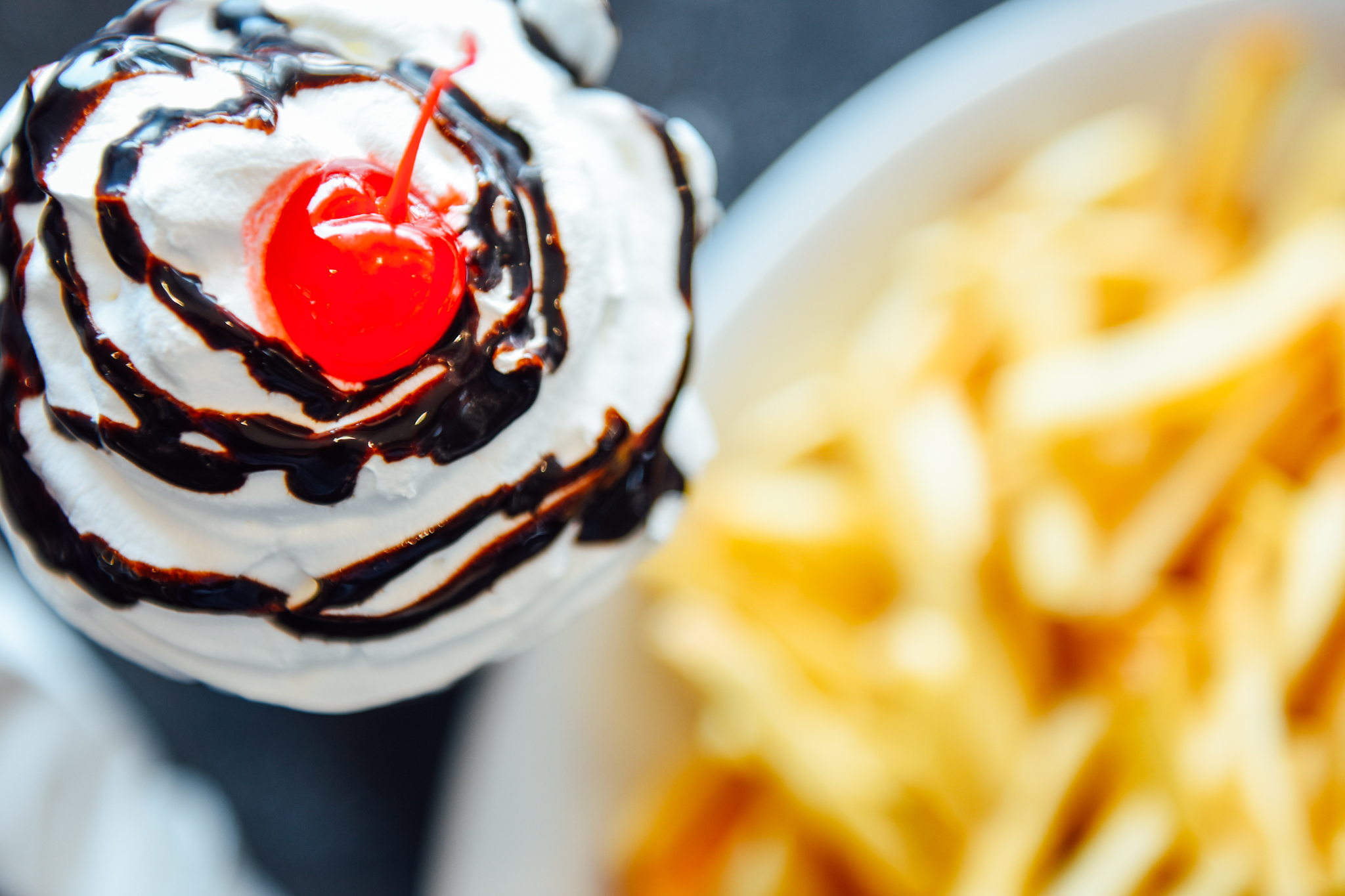 4 p.m.: A chocolate milkshake, made by one of the diner's managers, Myrissa Adams, and fries. Myrissa has worked at the Denver Diner since October 2017.