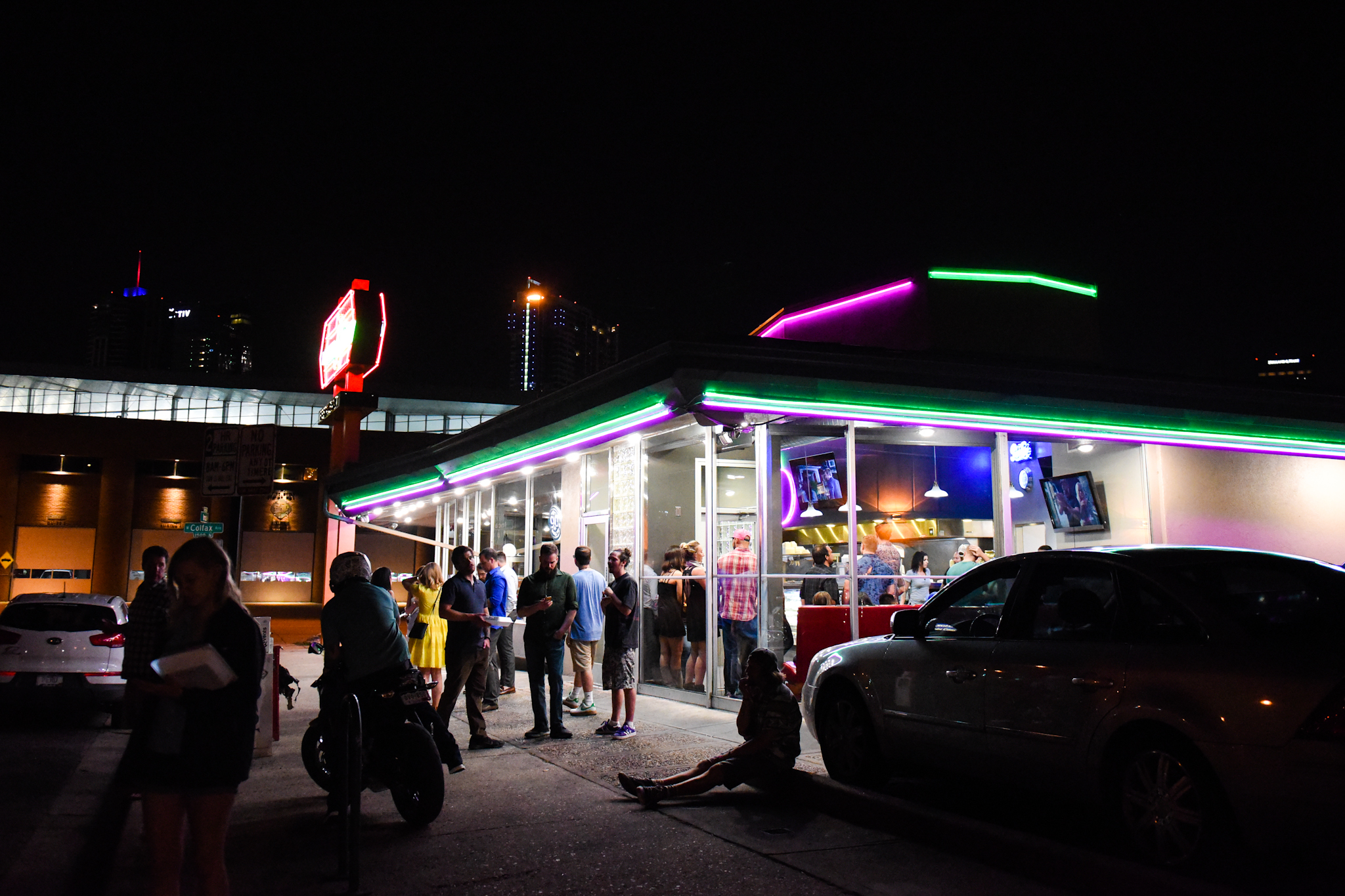 3 a.m.: Lyfts, pedicabs, patrons waiting for tables and a motorcycle cluster outside the Denver Diner.