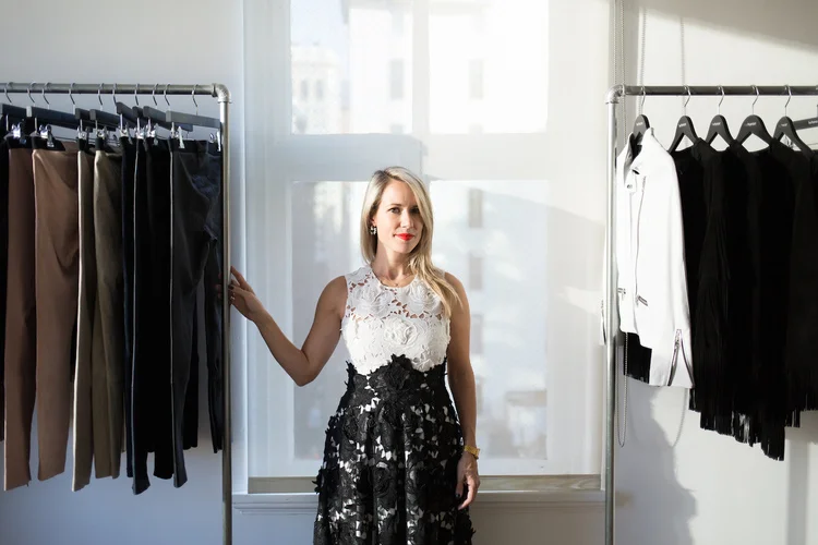 "The first look is a black and white color blocked lace midi length Michelle dress. I love festive dressing each season, it's a time to embrace the idea of getting dressed up."