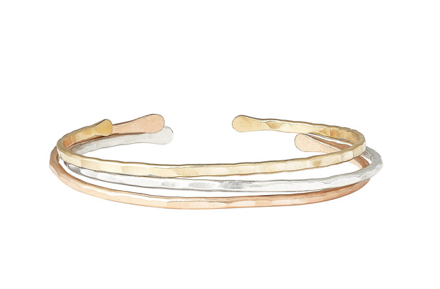 Set of 3 Cuffs: Mixed metal, substantial yet not overpowering, can be mixed with what you already own