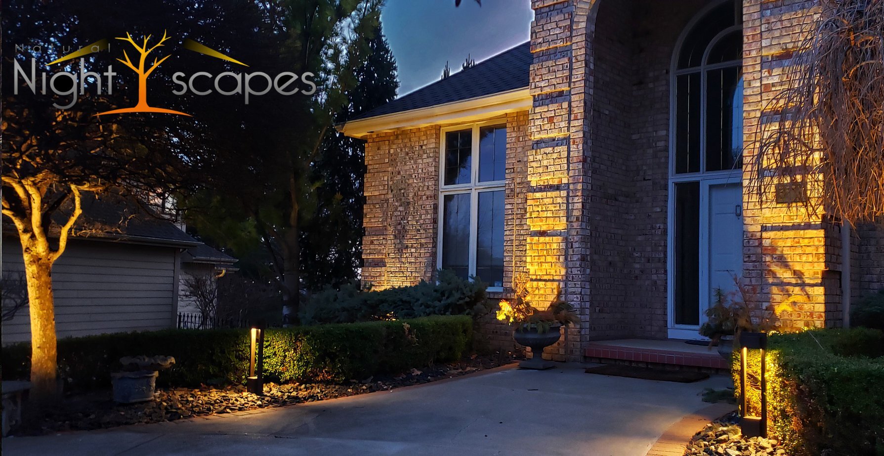 Brick Home Enterance Landscape Lighting Omaha