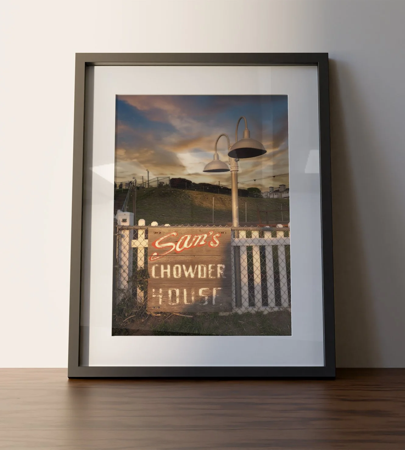 Half Moon Bay, California, Sam's Chowder House, Coastal Art, California Artwork, Vintage Signage, Sunset Artwork, Travel Photography, RMC Digital Art