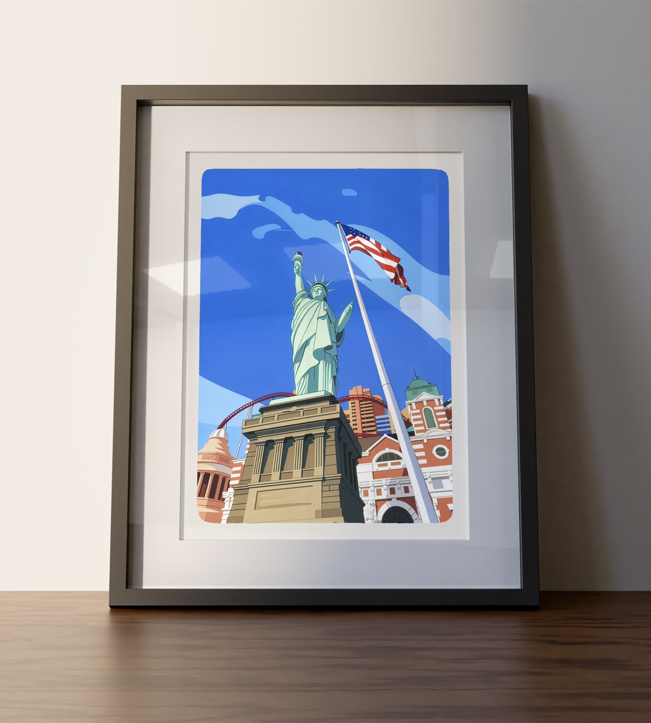 Las Vegas, Nevada, Statue of Liberty, New York-New York Hotel, Las Vegas Strip, Vegas Landmarks, Modern Illustration, Travel Art, Digital Art, Fine Art Prints