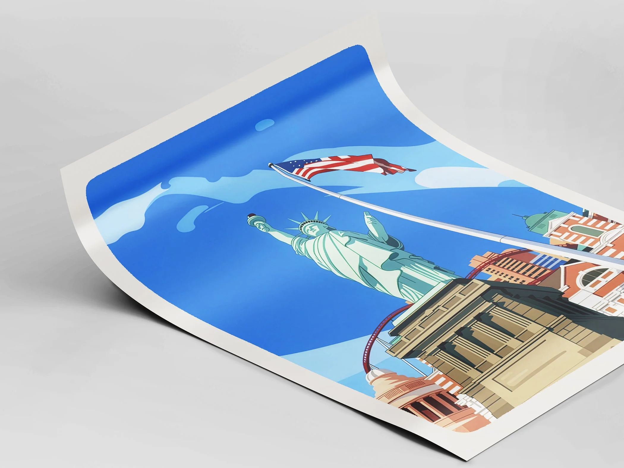 Las Vegas, Nevada, Statue of Liberty, New York-New York Hotel, Las Vegas Strip, Vegas Landmarks, Modern Illustration, Travel Art, Digital Art, Fine Art Prints