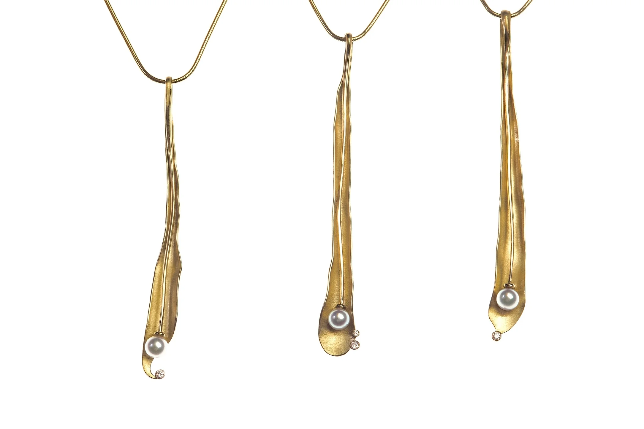   Waterfalls 8, 6, 7   18k, Akoya Pearl, Diamond 