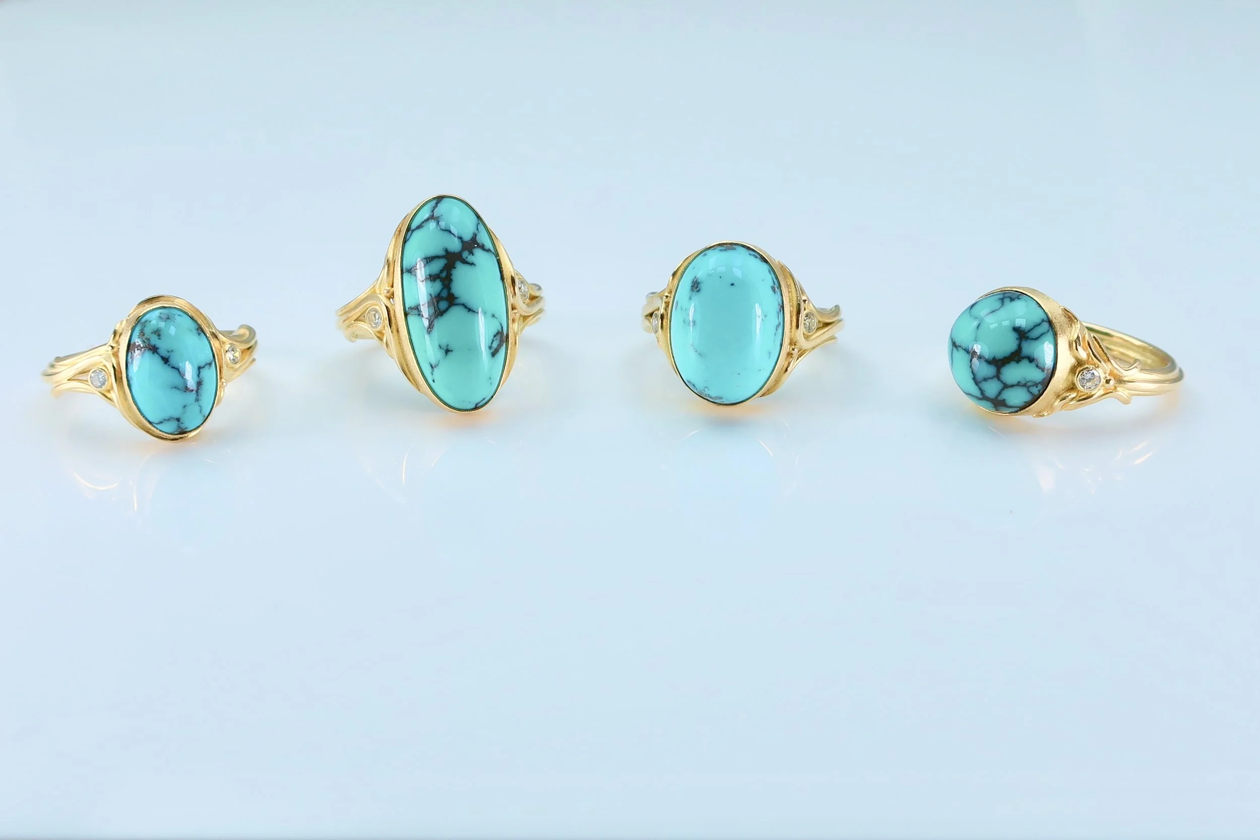  Black Web and Morenci Arizona Turquoise, Diamonds, 18k 