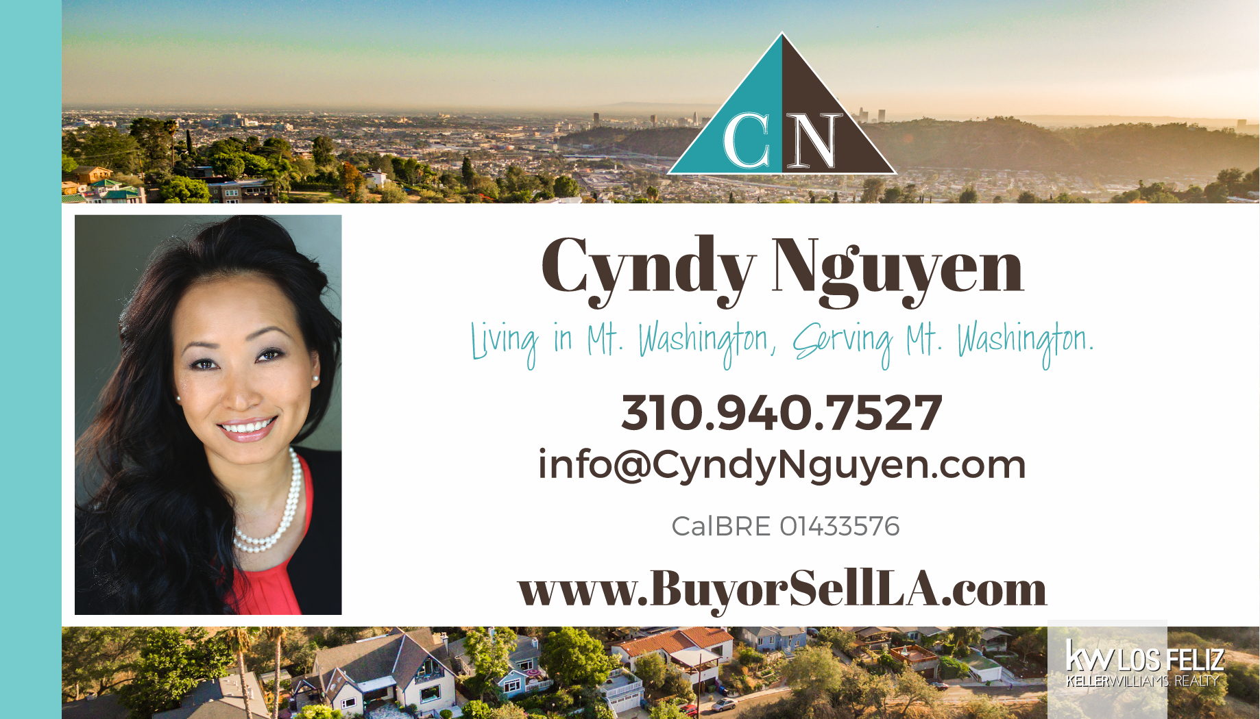 Cyndy Nguyen (310) 940-7527 https://www.buyorsellla.com/ Cyndy Nguyen has been working as a full-time real estate professional since 2004, but her love and passion for real estate started when she was quite young. Born and raised in Vietnam, Cyndy eventually made her way to the Redondo Beach community in 1999, and then eventually onto Mt. Washington; Northeast Los Angeles where she settled with her beautiful family, and where she continues to live and work today. Her enthusiasm for the business pours out across all aspects of her life. She loves making friends out of strangers, taking risks, negotiating competitive contracts, and overcoming challenges that often occur in a real estate transaction. She treats her clients as if they were her own family, always striving for their successes as if they were her own personal goals.