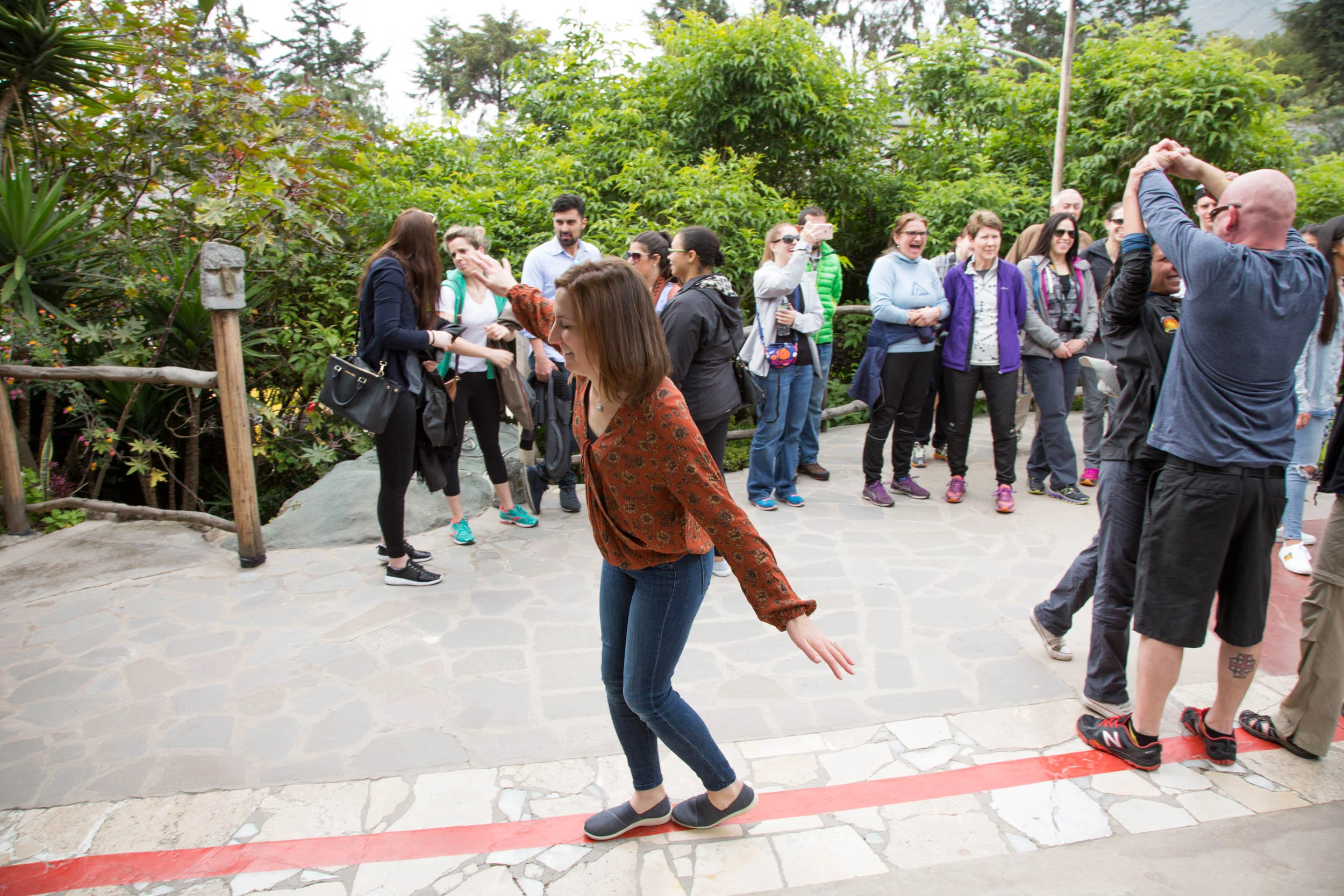 Attempting to balance, eyes closed, on the Equator