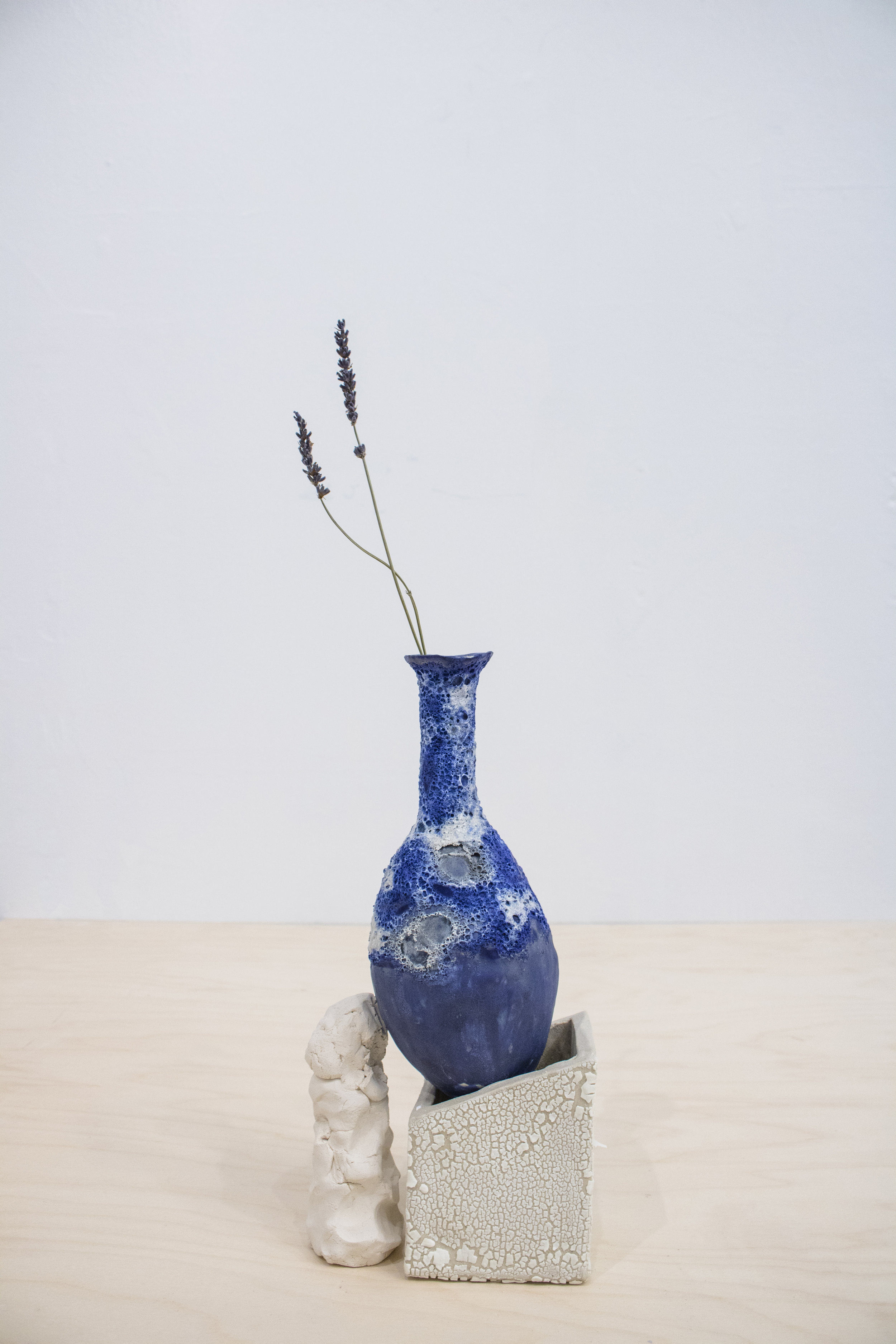  Blue Holder II, 2017, fired clay, glazed stoneware, lavender 