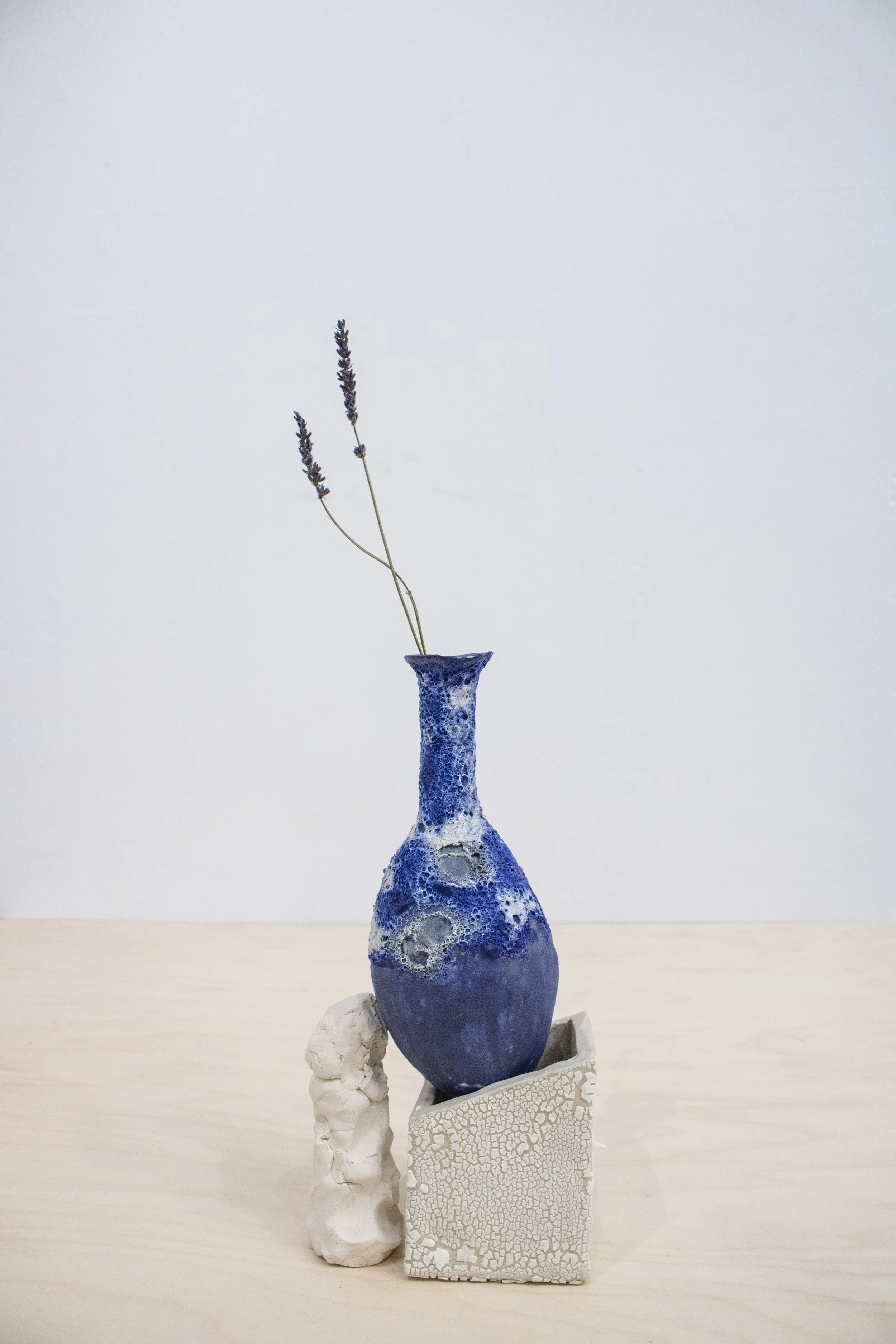 Bule Holder II, 2017, fired clay, glazed stoneware, lavendar
