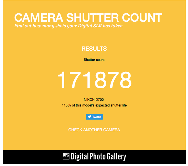 As you can see Im 15% over the expected life of the camera's shutter