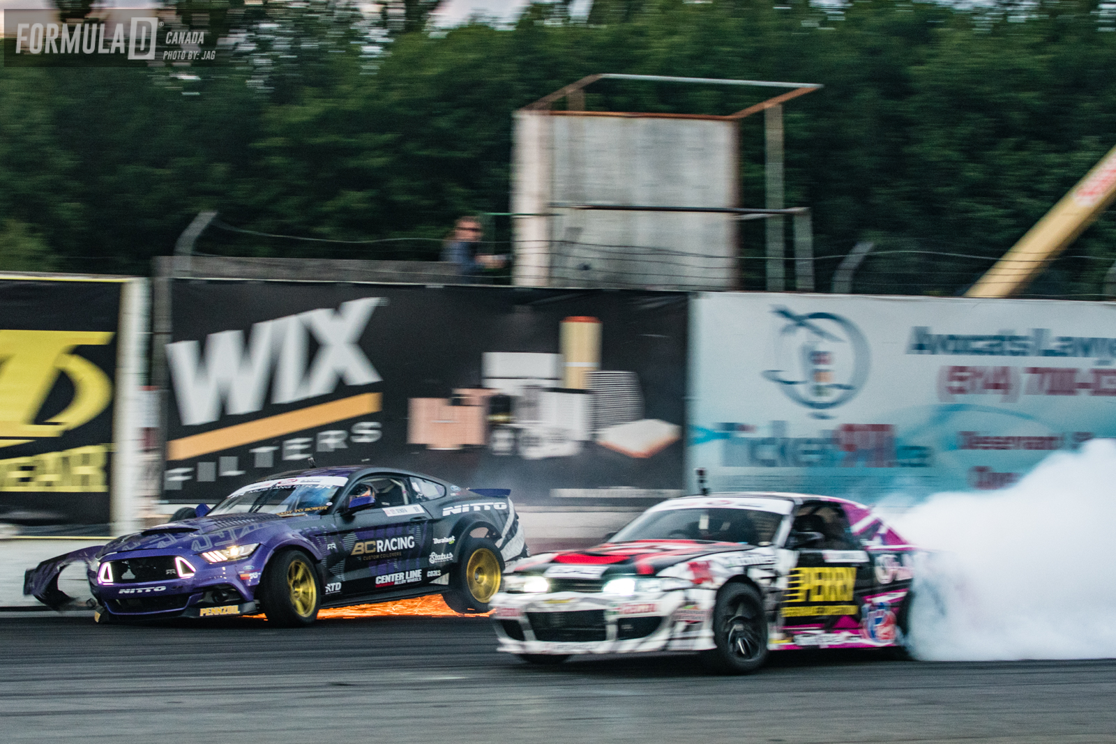 Not the proximity Marc was going for! The hit was so violent that it ripped the right wheel and suspension right out of the Mustang. 