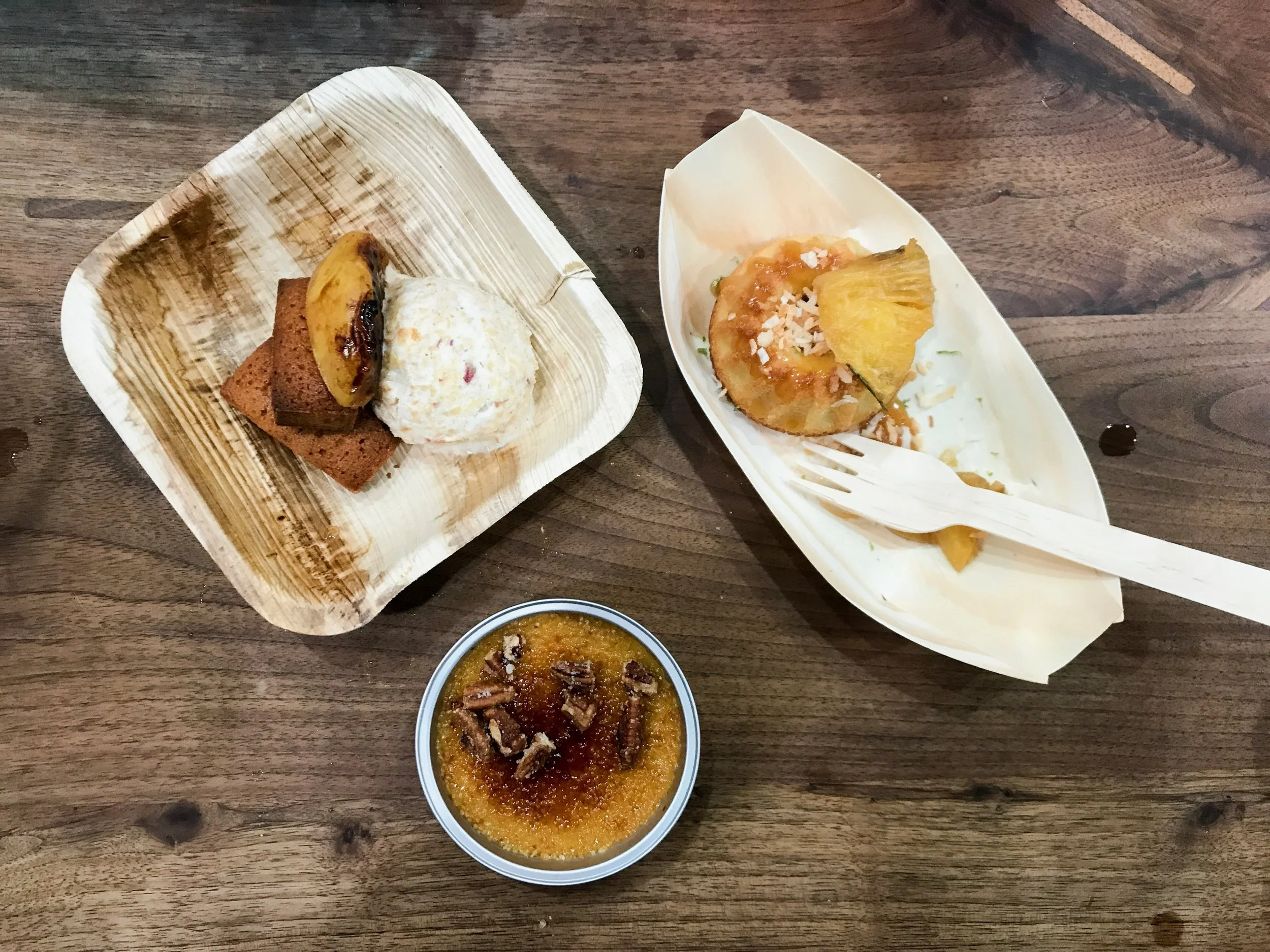 Peach Finacier + Sweet Potato Creme Brulee + Coconut Sticky Cake w. Braised Pineapples