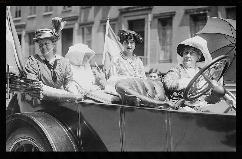 Women’s rights activists Susan Walker Fitzgerald, Harriot Eaton Stanton Blatch, and Maggie Murphy accompanied by New York Herald reporter Emma Bugbee circa 1910-1913. One of Bugbee’s early assignments was covering the weeks-long march of suffragists from New York City to Albany. Bugbee was one of the founders of the New York Newspaper Women’s Club and president in 1926, 1927, 1928, and 1934. She was a charter member and kept in touch with the club after moving to Rhode Island in 1976, and until her death in 1981. (Photo: Bain News Service *Ed’s note: the negative for this photograph would have been made of glass.)