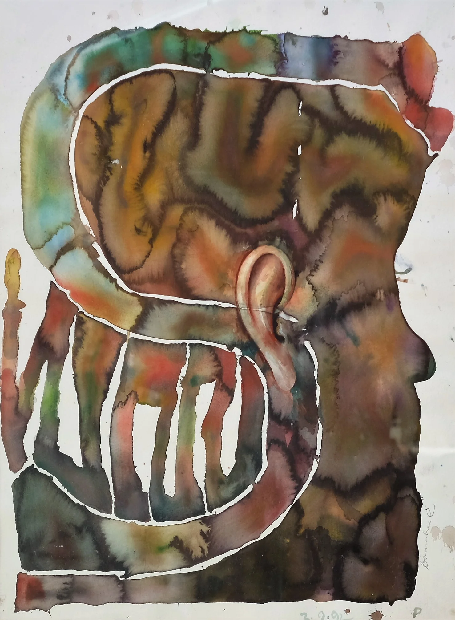  Head&nbsp; 2/9/1992 &nbsp;75cmx54cm Watercolour on Arches paper. 