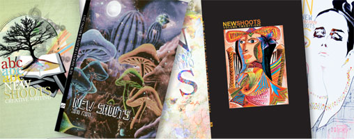Cover art for past editions of New Shoots by: 2005-2006 - Jennifer Sarkar; 2006-2007 - Louisa Tsui; 2008-09 – Oscar Kwong; 2009-10 – Kimberly Chan; 2010-11 - Naomi Sonobe