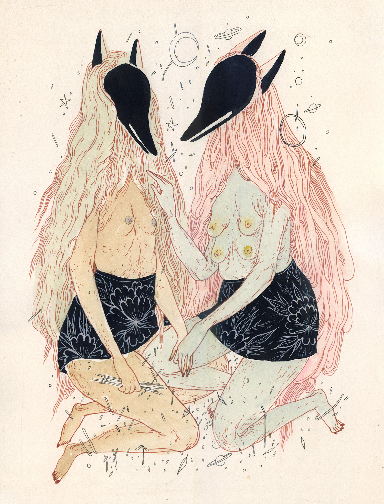 Nomi Chi, Maybe She'll Live So Long That She Will Forget About Me , 2017, GOUACHE AND INK on paper