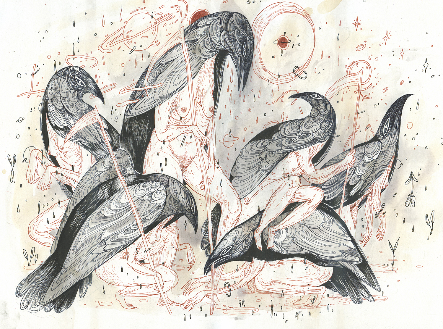 Nomi Chi, Women's Work , 2017, ink and tea on paper