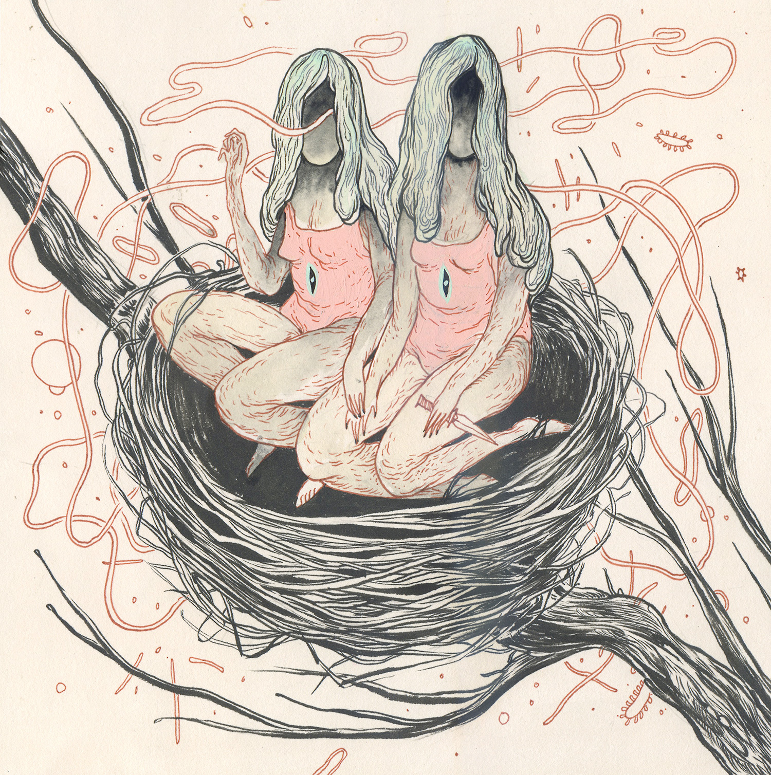 Nomi Chi, Nature, Nurture, 2017, gouache and ink on paper
