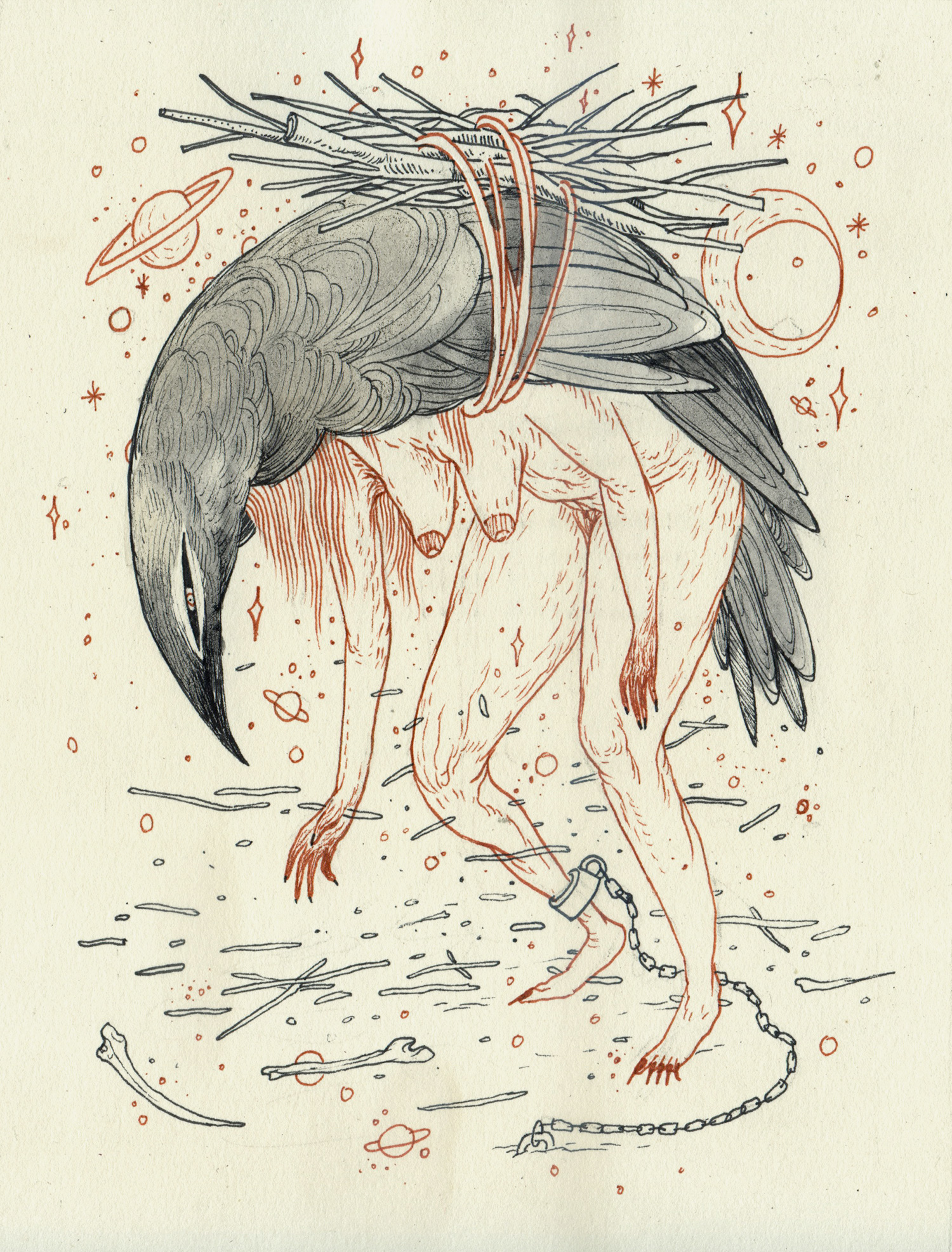 Nomi Chi, In This Time of Need , 2017, ink on paper 