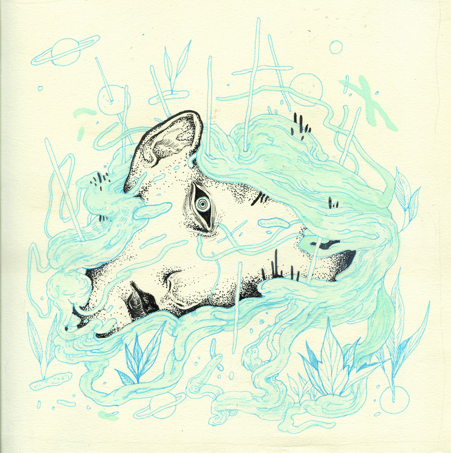 Nomi Chi, Warm River Sleep, 2017, gouache and ink on paper