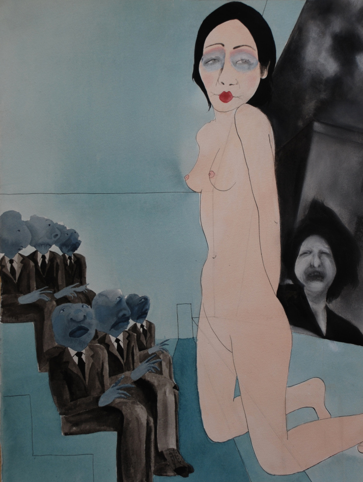 Sara Khan, Doll (from the series The Unsolicited Sidekick ) , 2011, charcoal and ink on paper