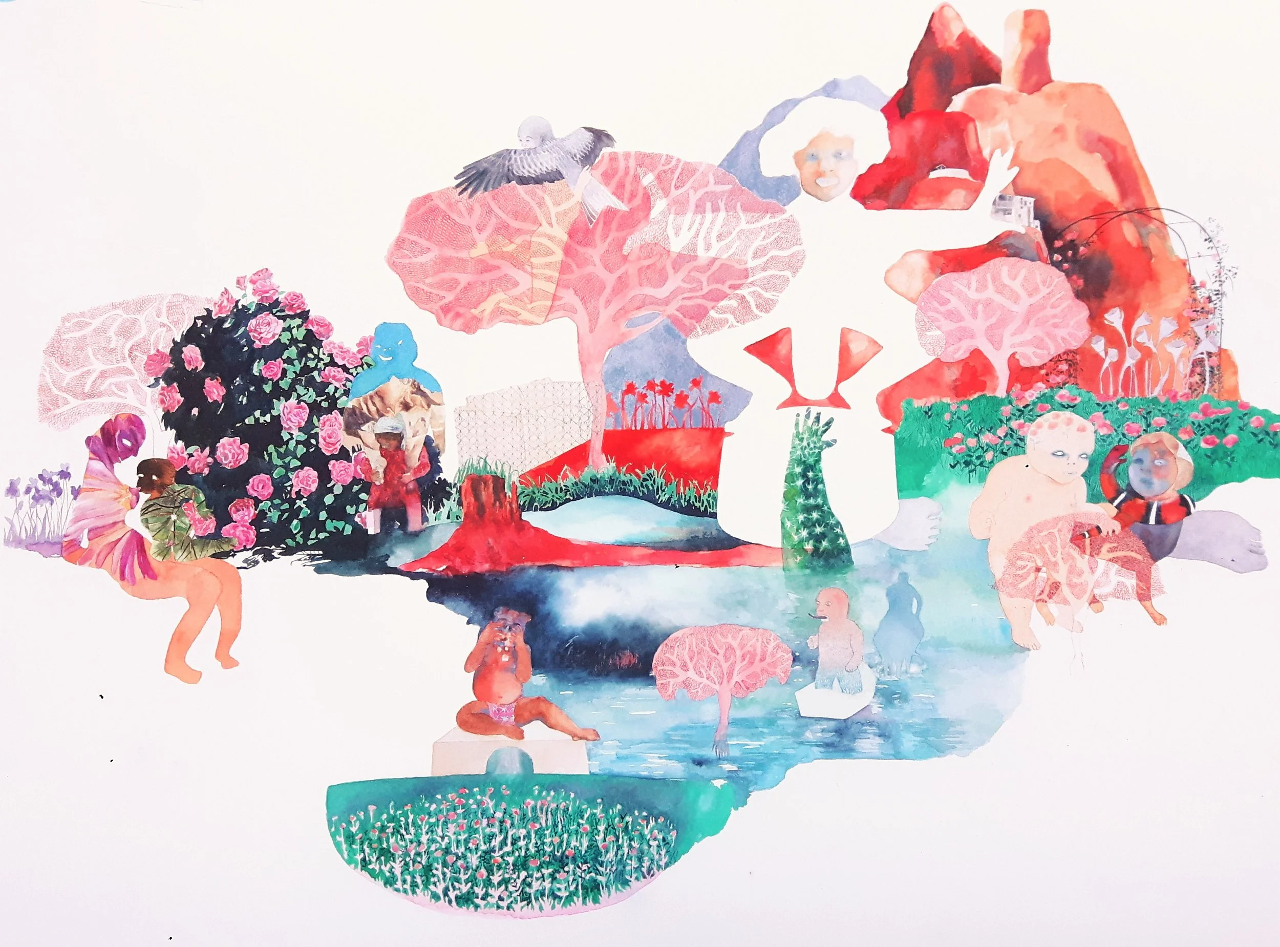 Sara Khan, The Baby Conundrum (from the series Ubiquitous Follies ), 2017, watercolour on paper
